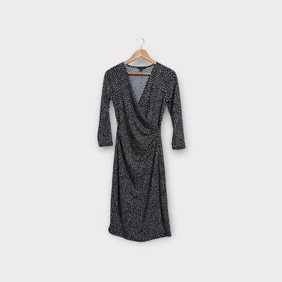 Banana Republic Women’s Black White Faux Wrap Abstract Print Dress Size XS Tall - Picture 1 of 9